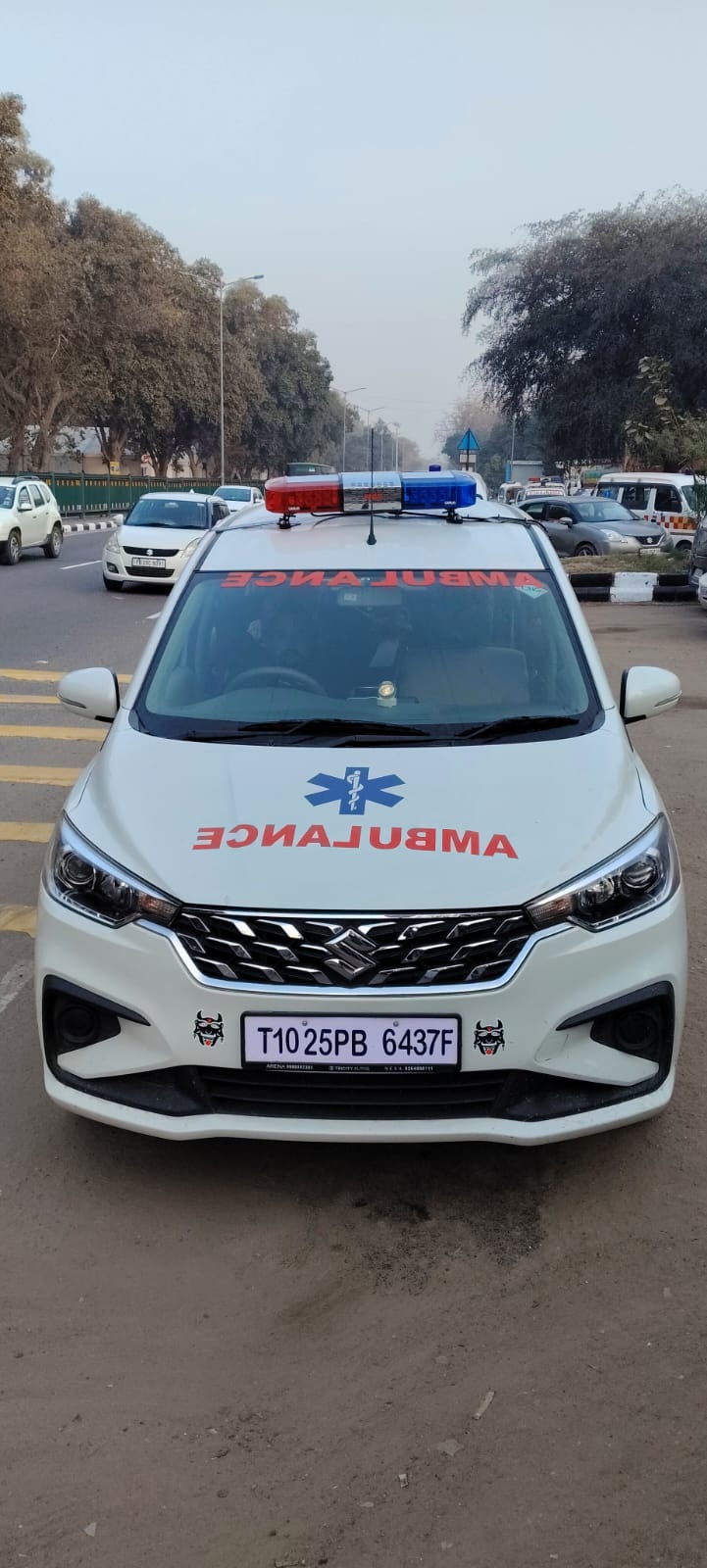 Sukhdev Sandhu ambulance on the road near PGI Chandigarh